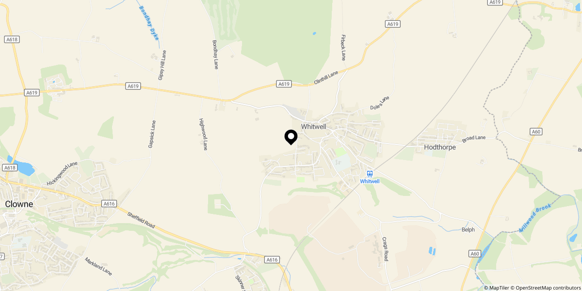 Approximate location of Portland Street, Whitwell, Worksop, S80 4RH