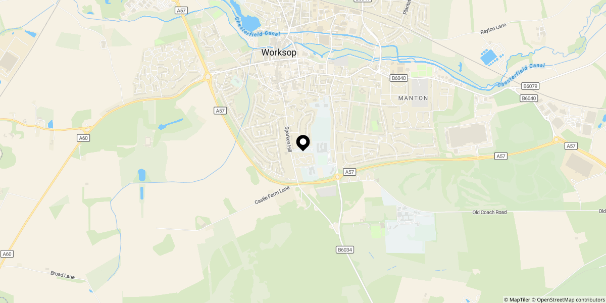 Approximate location of Scholars Place, Worksop, S80 1EQ